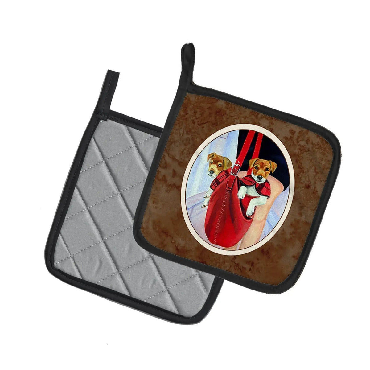 Pot Holder Set of 2 | Heat Resistant Quilted Hot Pads | 7.5 x 7.5 Inch | Jack Russell Terrier (Style 7)