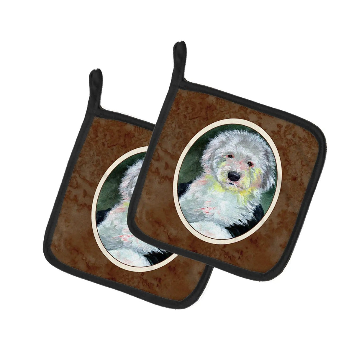 Pot Holder Set of 2 | Heat Resistant Quilted Hot Pads | 7.5 x 7.5 Inch | Old English Sheepdog
