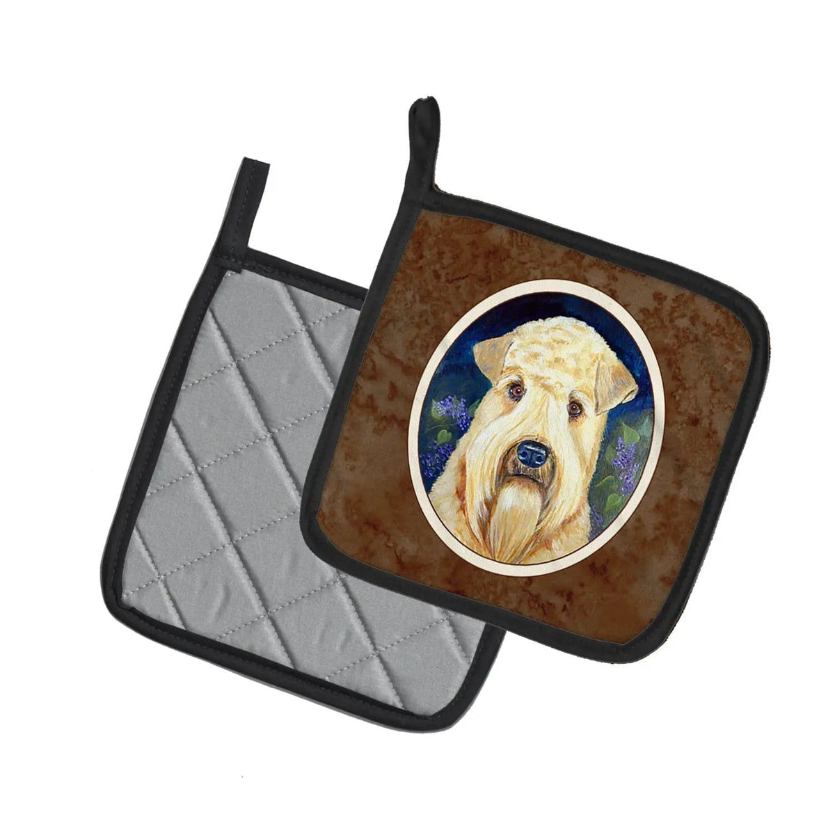 Pot Holder Set of 2 | Heat Resistant Quilted Hot Pads | 7.5 x 7.5 Inch | Wheaten Terrier Soft Coated (Style 3)