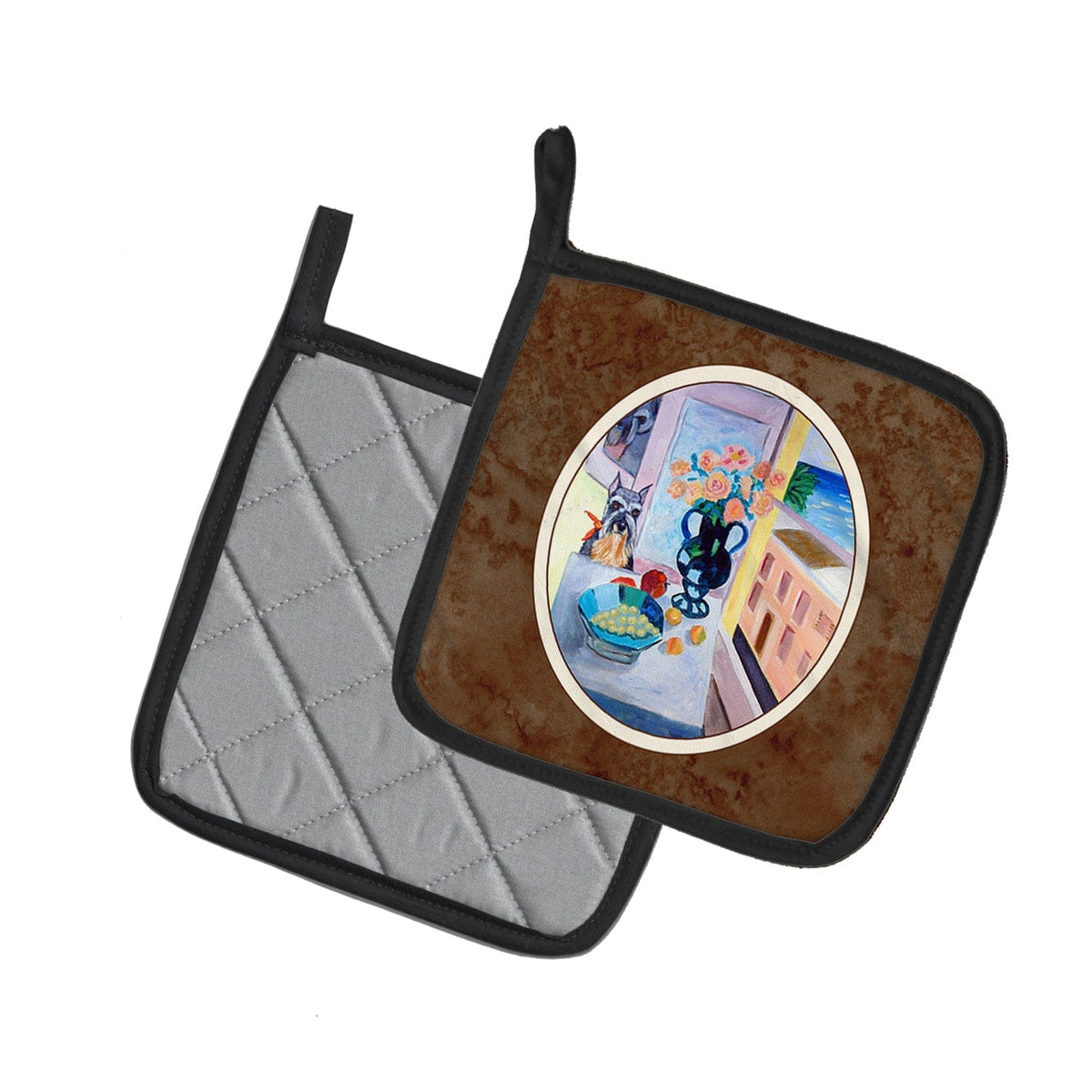Pot Holder Set of 2 | Heat Resistant Quilted Hot Pads | 7.5 x 7.5 Inch | Schnauzer (Style 11)