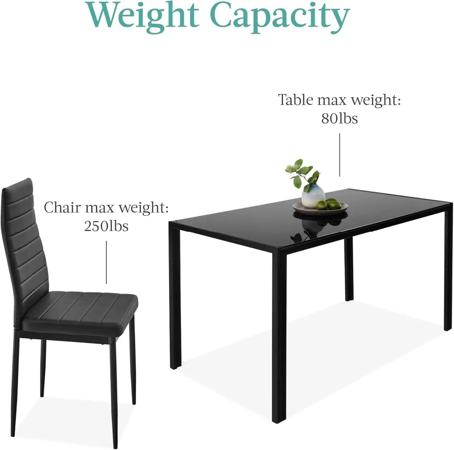 Tempered Glass Ultra Lux Countertop Dining Table Set Black 51 Inch from PriceLows™