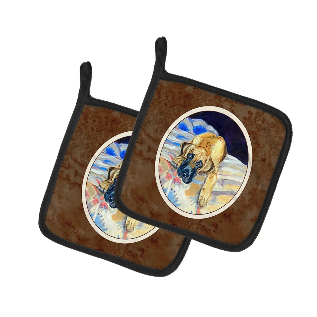Pot Holder Set of 2 | Heat Resistant Quilted Hot Pads | 7.5 x 7.5 Inch | Fawn Great Dane
