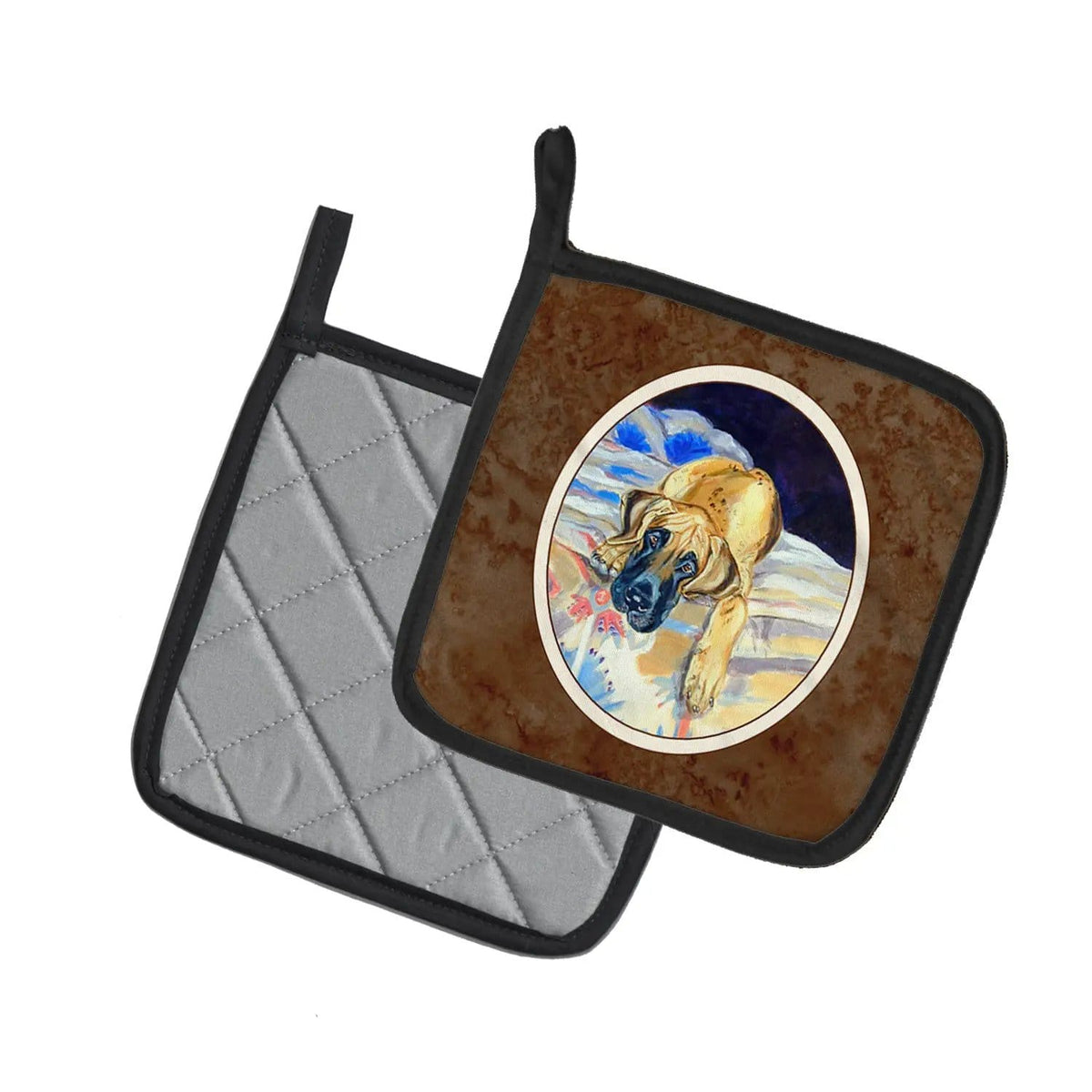 Pot Holder Set of 2 | Heat Resistant Quilted Hot Pads | 7.5 x 7.5 Inch | Fawn Great Dane