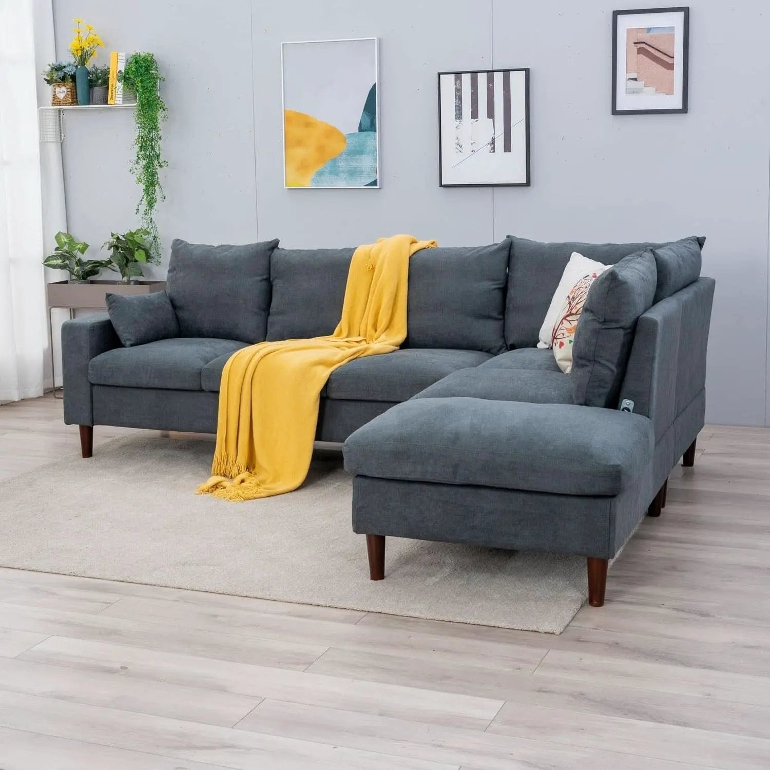 Sectional Sofa Grey Left Facing Chaise Living Room from PriceLows™