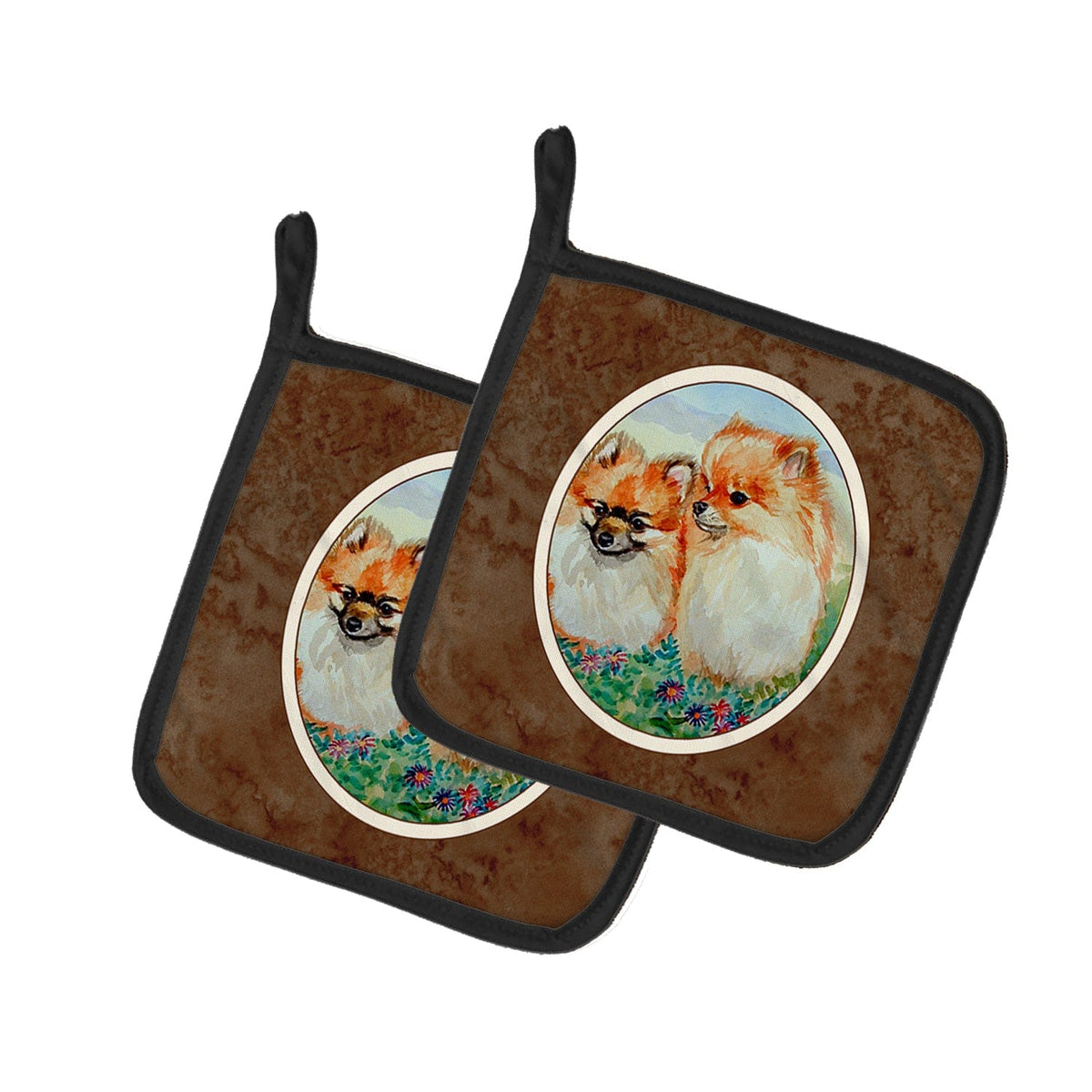 Pot Holder Set of 2 | Heat Resistant Quilted Hot Pads | 7.5 x 7.5 Inch | Pomeranian (Style 12)