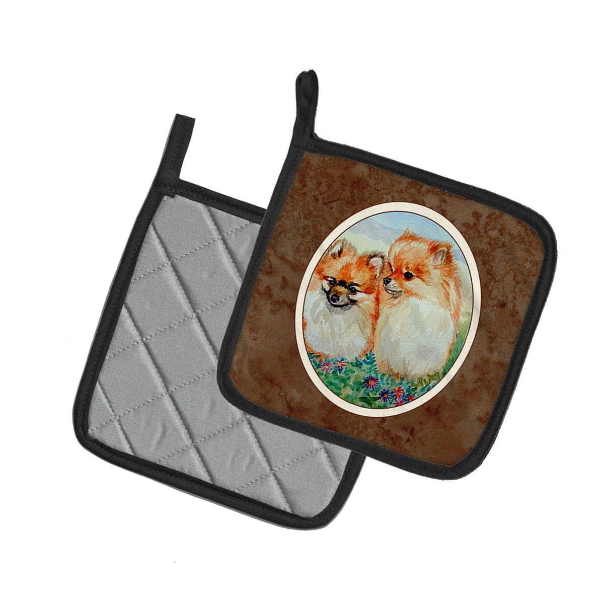 Pot Holder Set of 2 | Heat Resistant Quilted Hot Pads | 7.5 x 7.5 Inch | Pomeranian (Style 12)