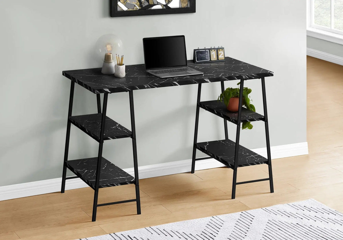 Sawhorse Computer Desk | 47.25 Inch Width | Four Open Shelves | Industrial Style