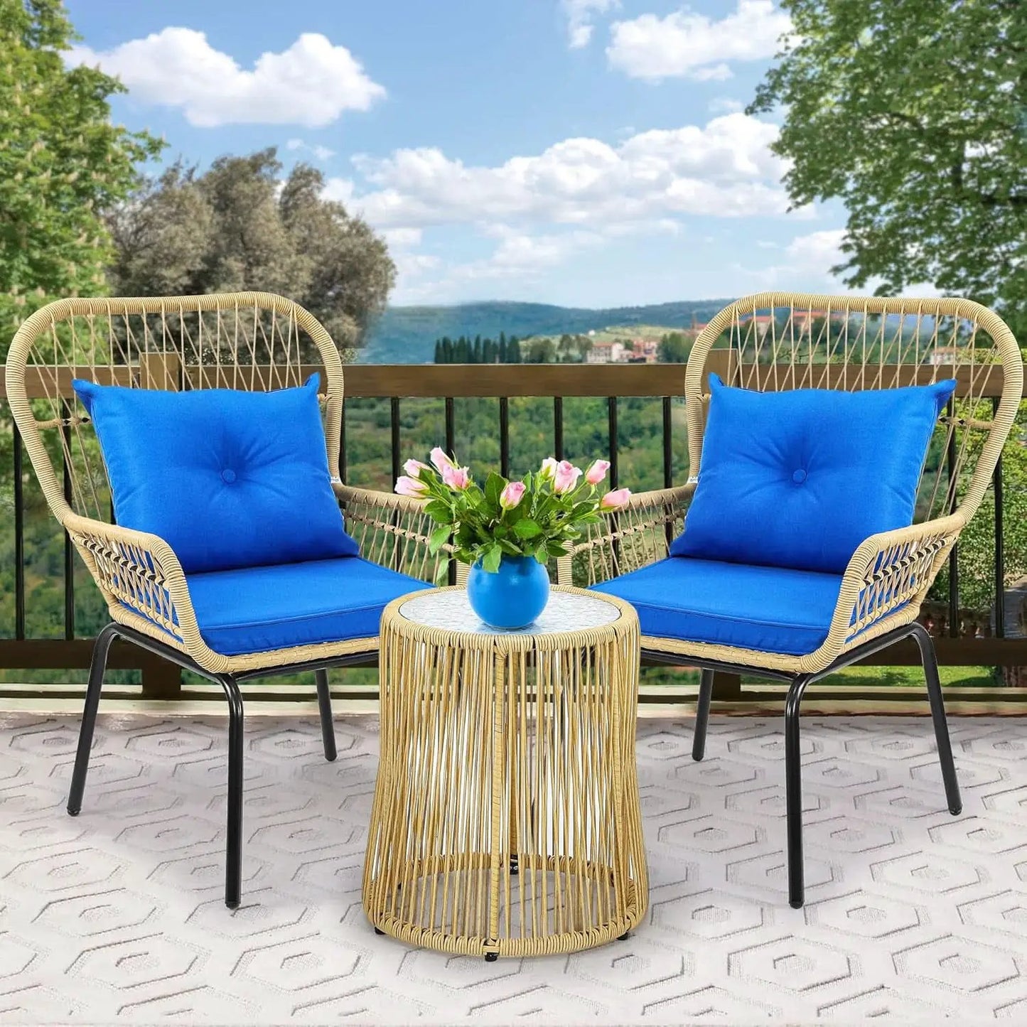 Outdoor Wicker Patio Bistro Set 3 Piece With Glass Table from PriceLows™