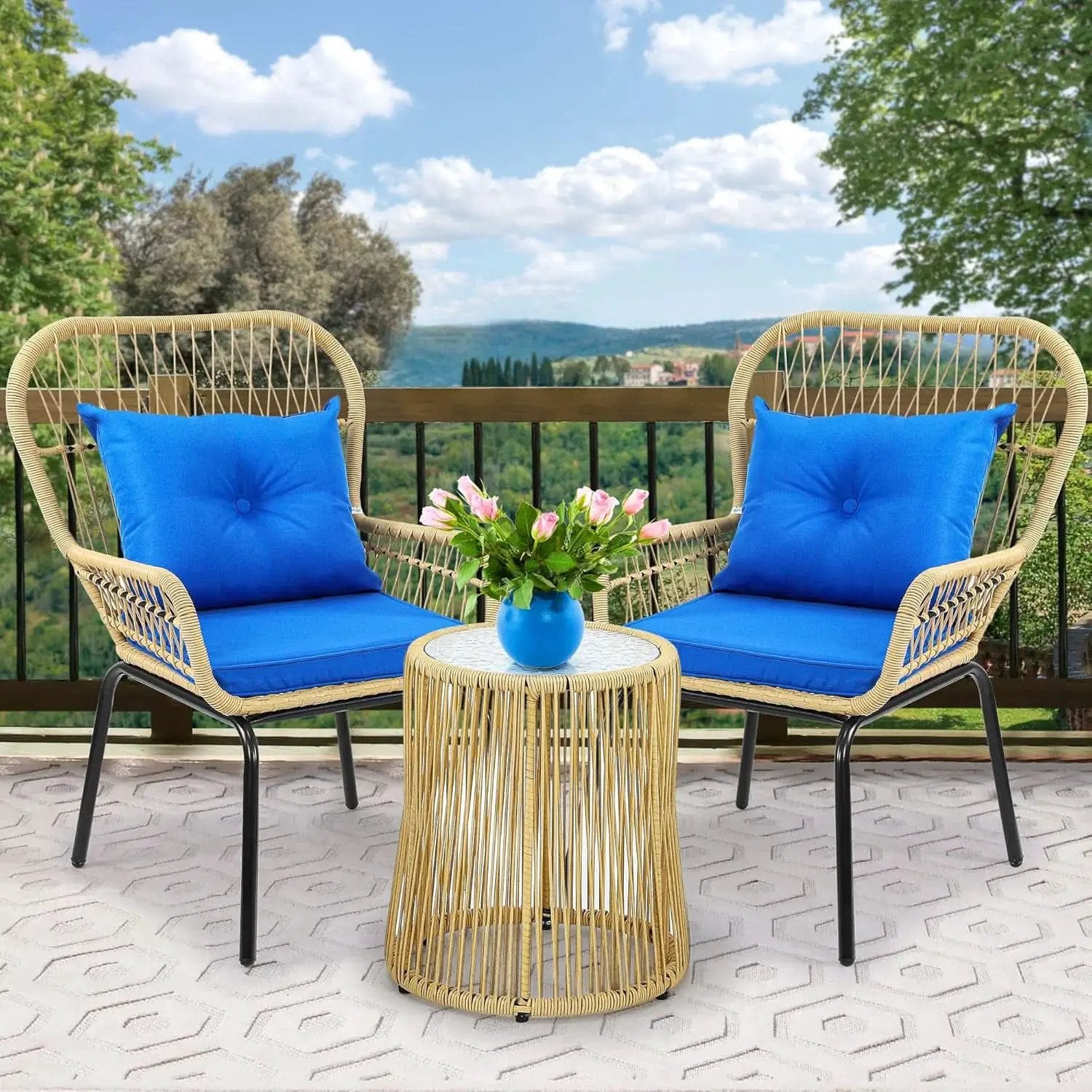 Outdoor Wicker Patio Bistro Set 3 Piece With Glass Table from PriceLows™