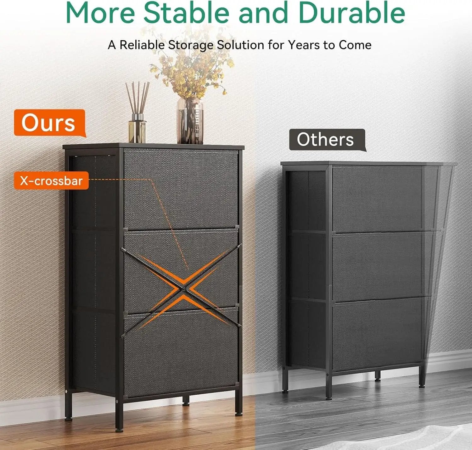 Dark Grey Dresser Nightstand With 3 Drawers Space Saver from PriceLows™