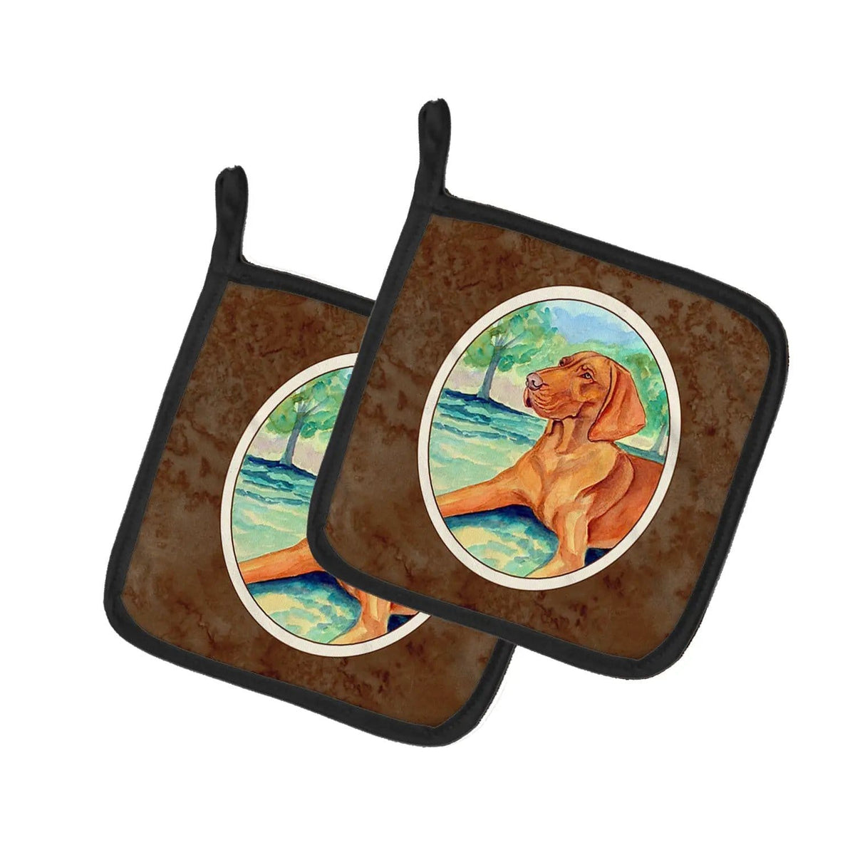 Pot Holder Set of 2 | Heat Resistant Quilted Hot Pads | 7.5 x 7.5 Inch | Vizsla (Style 3)