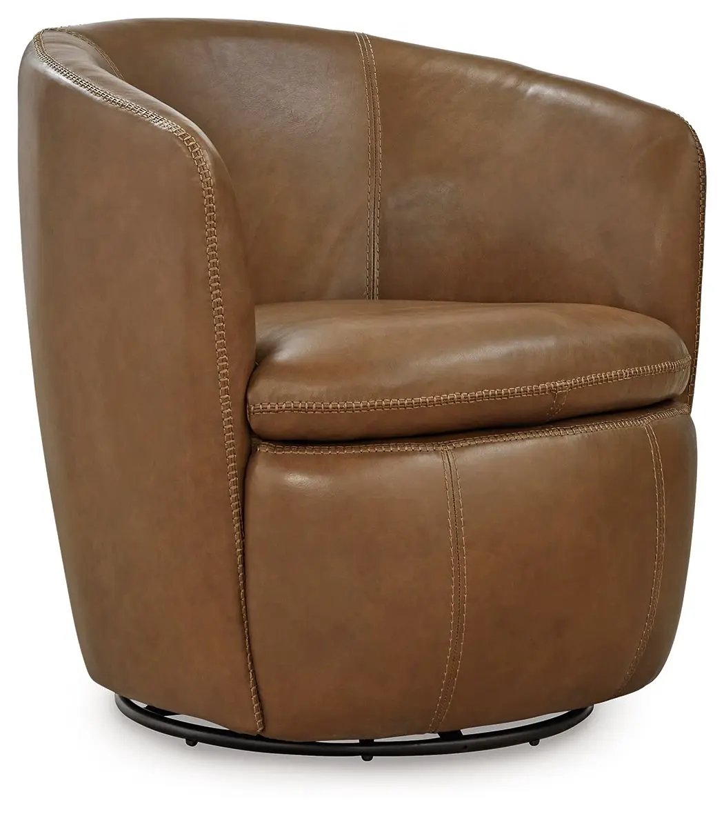 Kierreys Swivel Accent Chair | Supple Leather | Barrel Back | 31.63 Inch Height