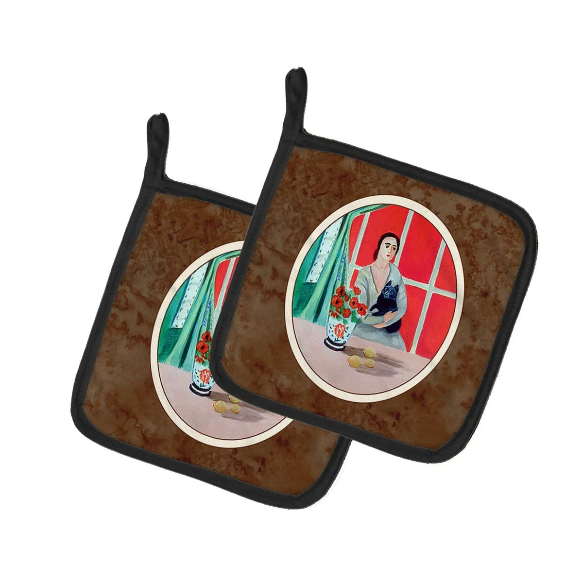 Pot Holder Set of 2 | Heat Resistant Quilted Hot Pads | 7.5 x 7.5 Inch | Lady with her Schipperke