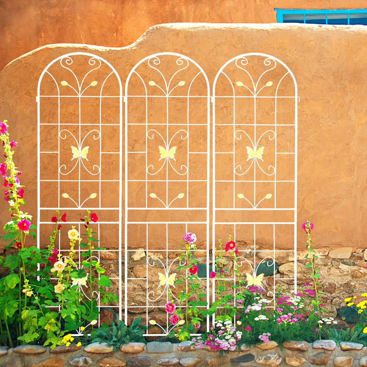 Garden Metal Trellis | Rustproof | Extendable 80 Inch Width | Galvanized Powder-Coated Pipe