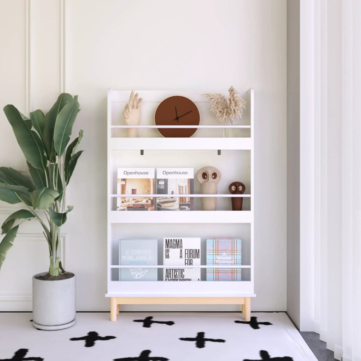 Wall Mounted Bookshelf | White | 3 Front Facing Shelves | Toddler Bedroom Display