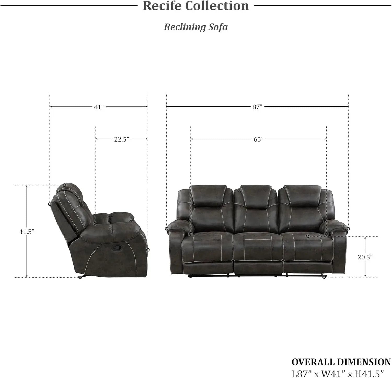 Recife 2-Piece Reclining Living Room Sofa Set Chocolate from PriceLows™