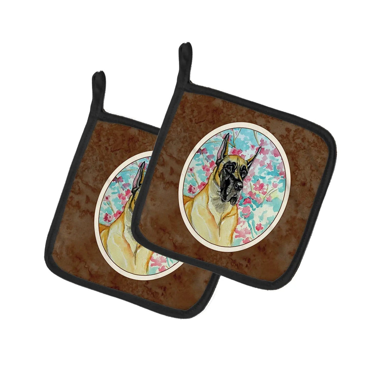 Pot Holder Set of 2 | Heat Resistant Quilted Hot Pads | 7.5 x 7.5 Inch | Fawn Great Dane (Style 2)