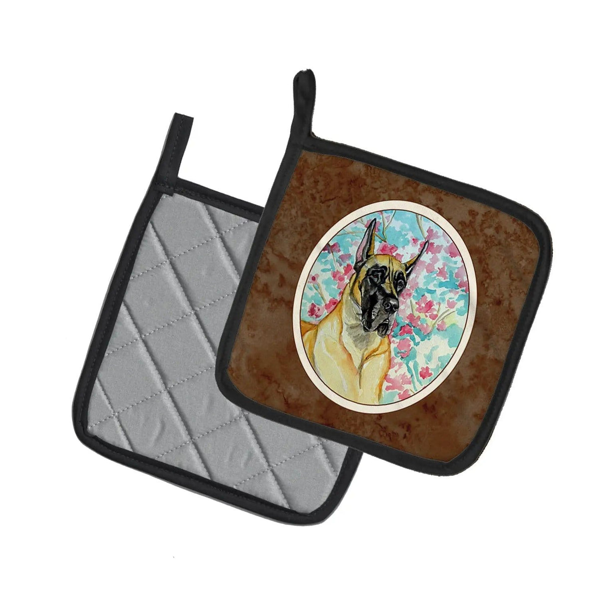 Pot Holder Set of 2 | Heat Resistant Quilted Hot Pads | 7.5 x 7.5 Inch | Fawn Great Dane (Style 2)