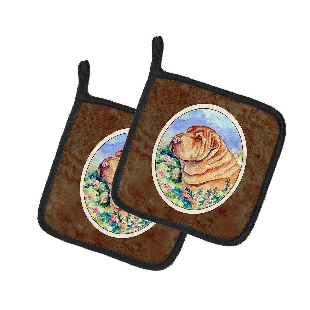 Pot Holder Set of 2 | Heat Resistant Quilted Hot Pads | 7.5 x 7.5 Inch | Shar Pei (Style 3)
