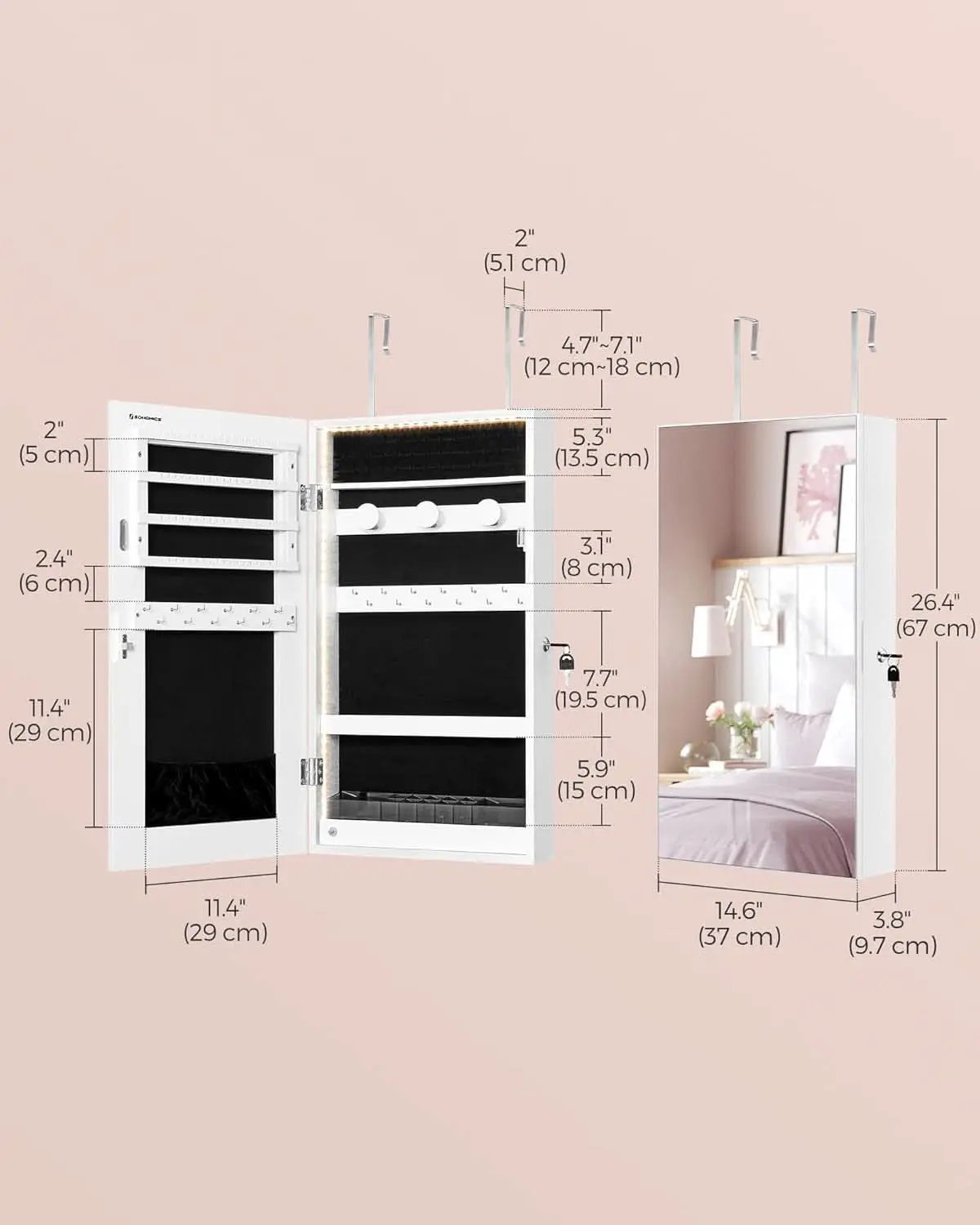 Mirror Jewelry Cabinet Armoire With LED Lights White from PriceLows™