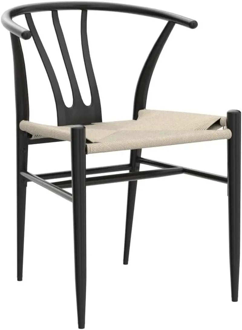 Black Rattan Weave Dining Chairs Set 2 Mid Century Modern from PriceLows™