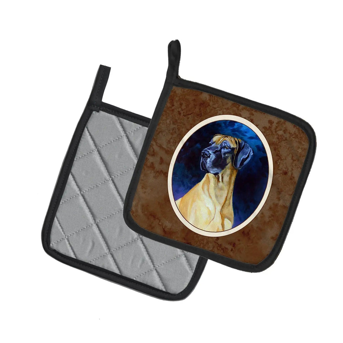 Pot Holder Set of 2 | Heat Resistant Quilted Hot Pads | 7.5 x 7.5 Inch | Great Dane (Style 8)