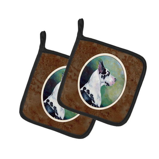 Pot Holder Set of 2 | Heat Resistant Quilted Hot Pads | 7.5 x 7.5 Inch | Harlequin Great Dane