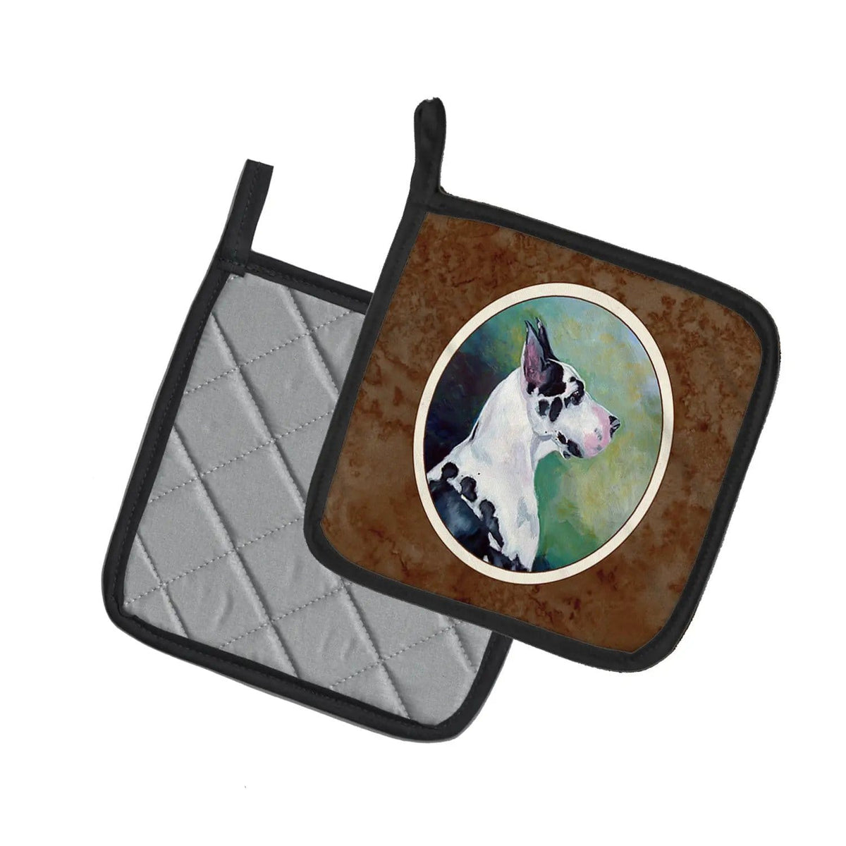 Pot Holder Set of 2 | Heat Resistant Quilted Hot Pads | 7.5 x 7.5 Inch | Harlequin Great Dane