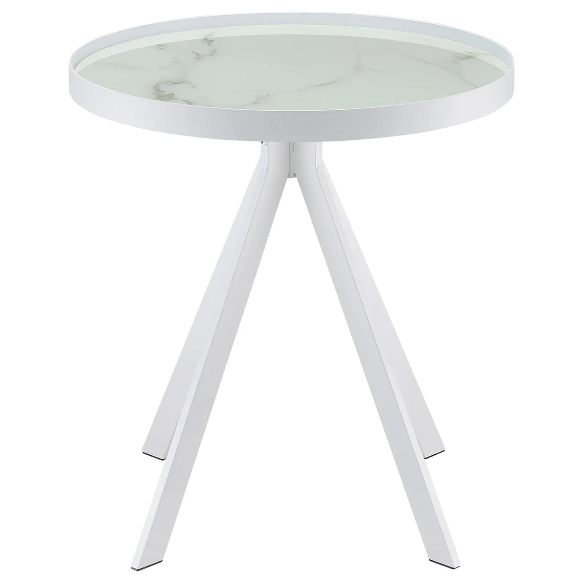 Briggs Round Marble Printed Glass Top End Side Table | 21.5 x 21.5 x 24 in | Marble & Tempered Glass | White