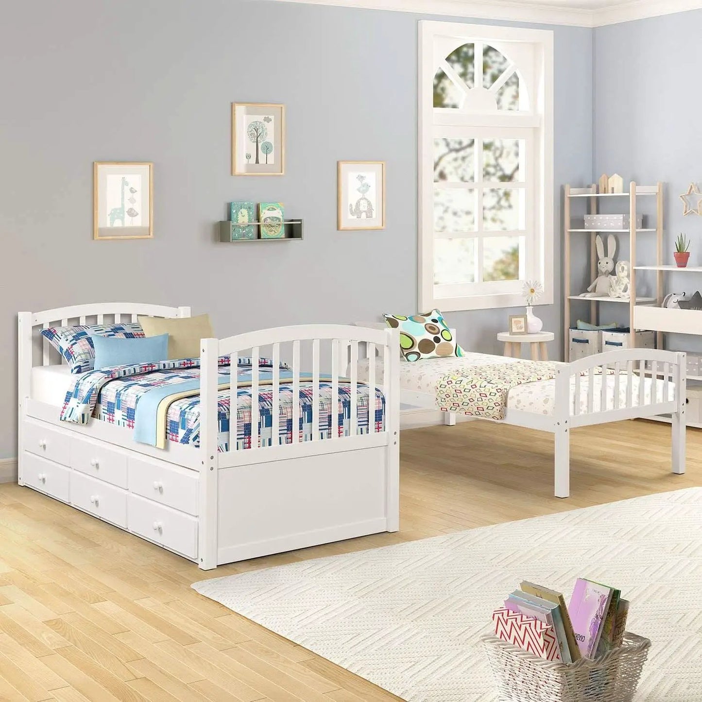 Twin Over Twin Bunk Bed With Trundle And Drawers White from PriceLows™