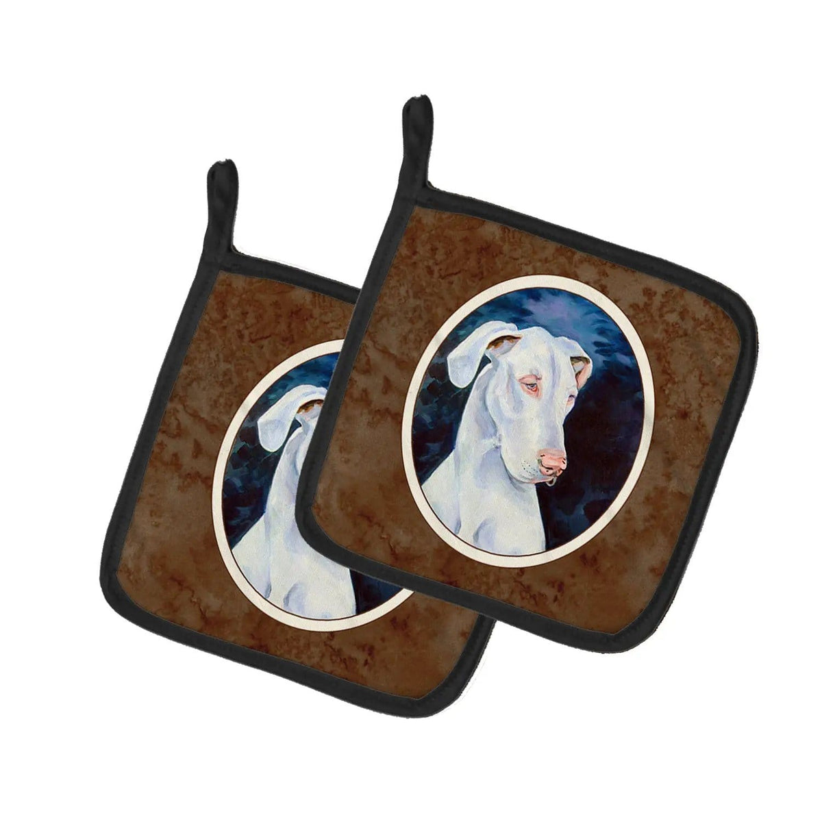 Pot Holder Set of 2 | Heat Resistant Quilted Hot Pads | 7.5 x 7.5 Inch | White Great Dane