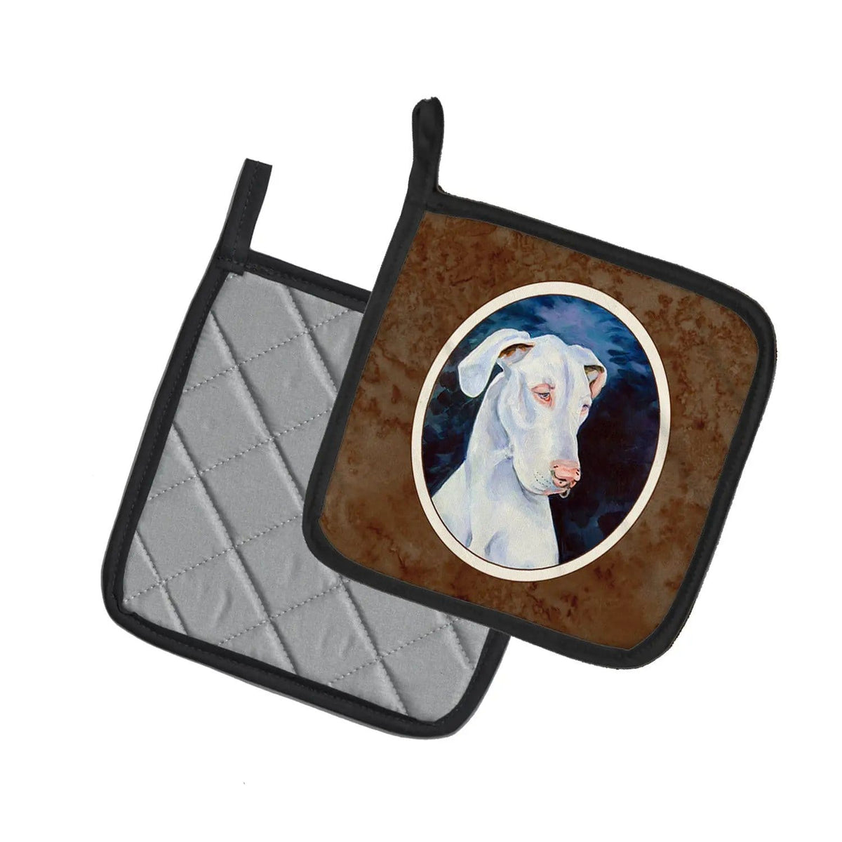 Pot Holder Set of 2 | Heat Resistant Quilted Hot Pads | 7.5 x 7.5 Inch | White Great Dane