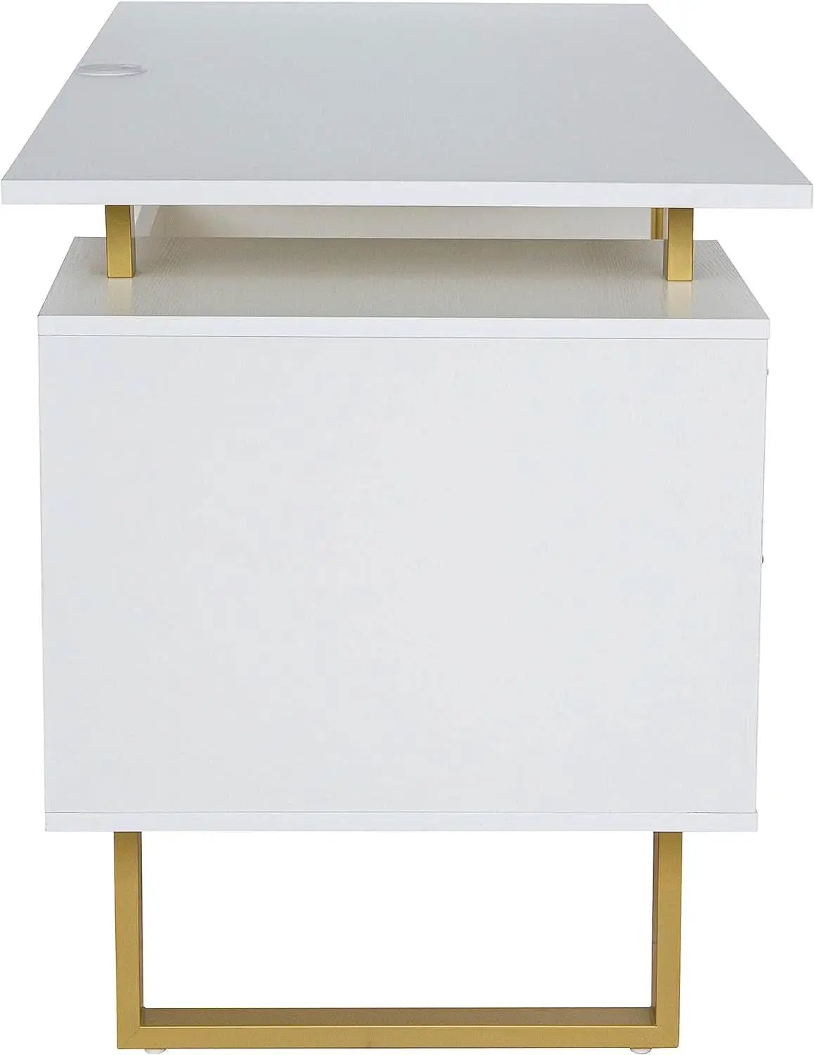 51 Inch White And Gold Desk With Storage Cabinet Drawers from PriceLows™