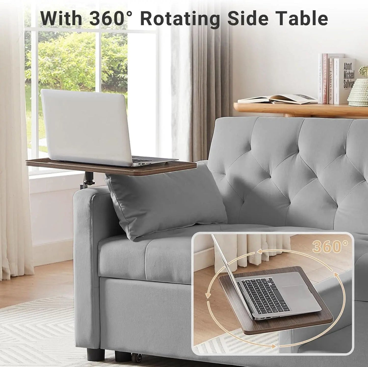 Grey Adjustable Backrest Convertible Sleeper Sofa Bed from PriceLows™