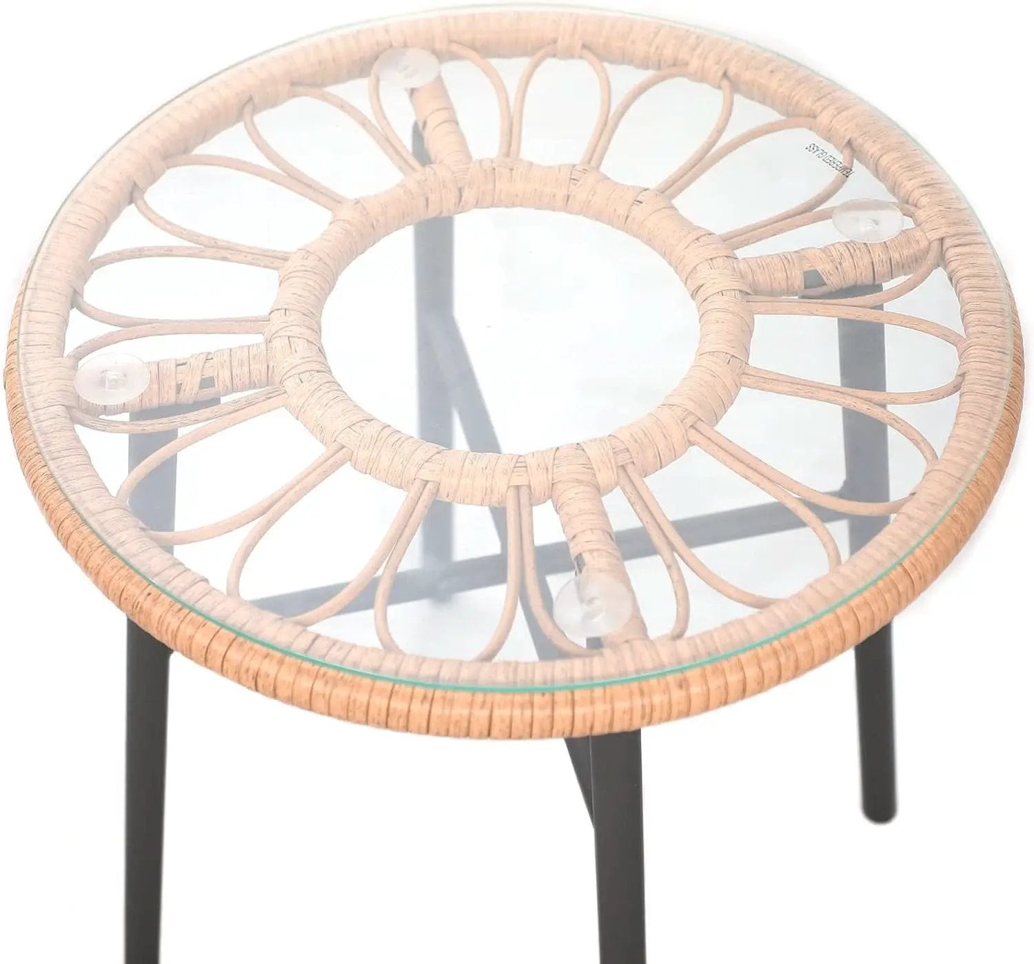 3 Piece Outdoor Patio Furniture Set With Conversation Bistro Tempered Coffee Table And Green Wicker Chairs from PriceLows™