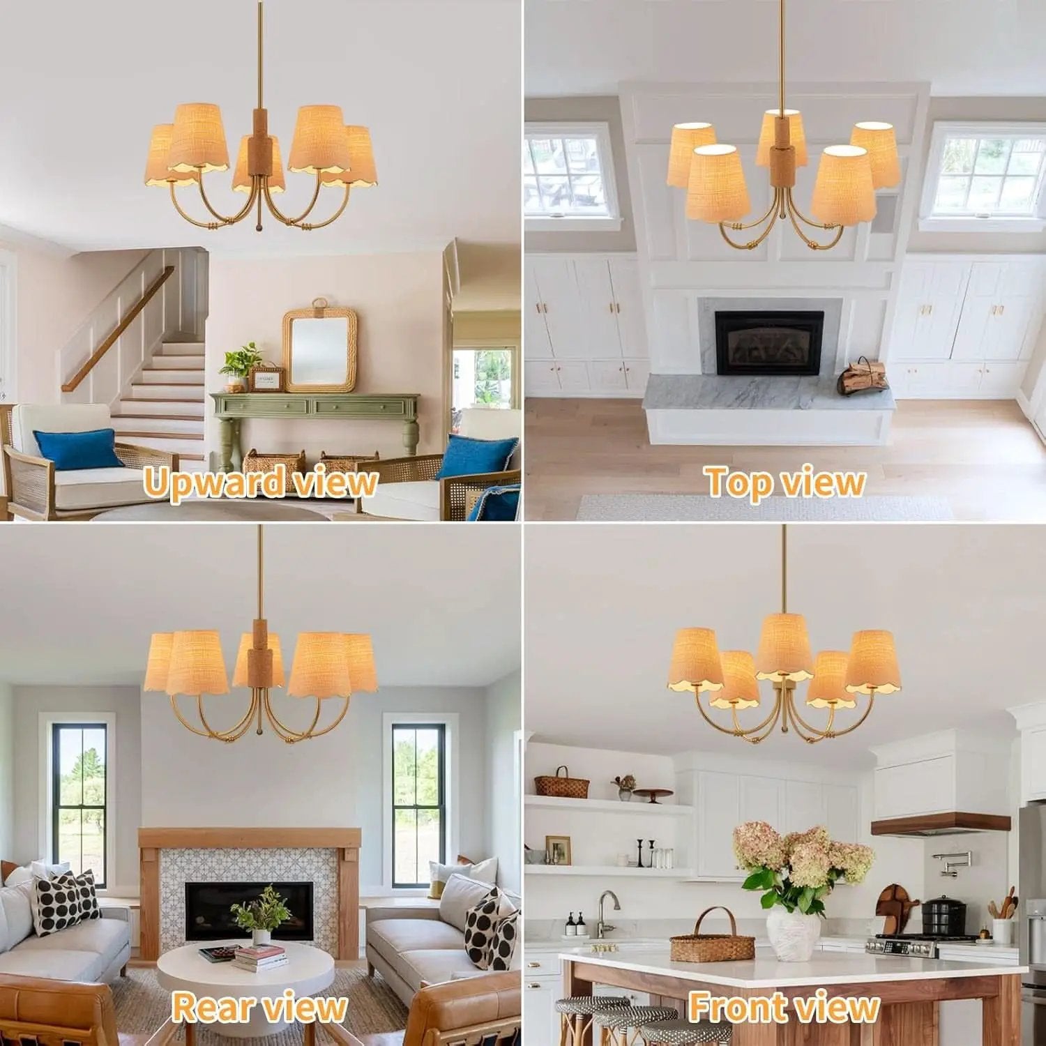 Antique Brass Boho Rattan Chandelier Pendant Dimmable from PriceLows™