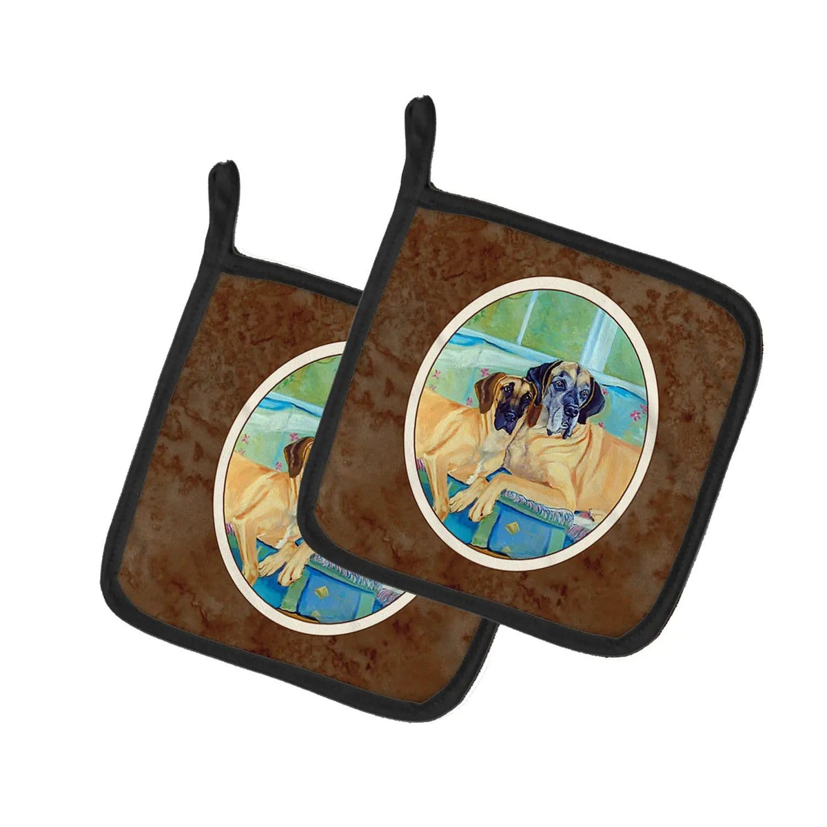 Pot Holder Set of 2 | Heat Resistant Quilted Hot Pads | 7.5 x 7.5 Inch | Great Dane (Style 6)