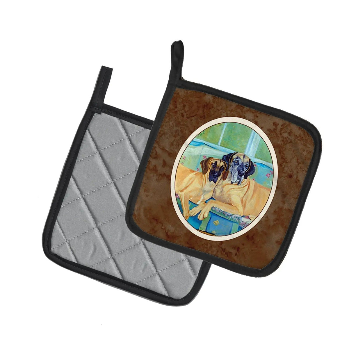 Pot Holder Set of 2 | Heat Resistant Quilted Hot Pads | 7.5 x 7.5 Inch | Great Dane (Style 6)