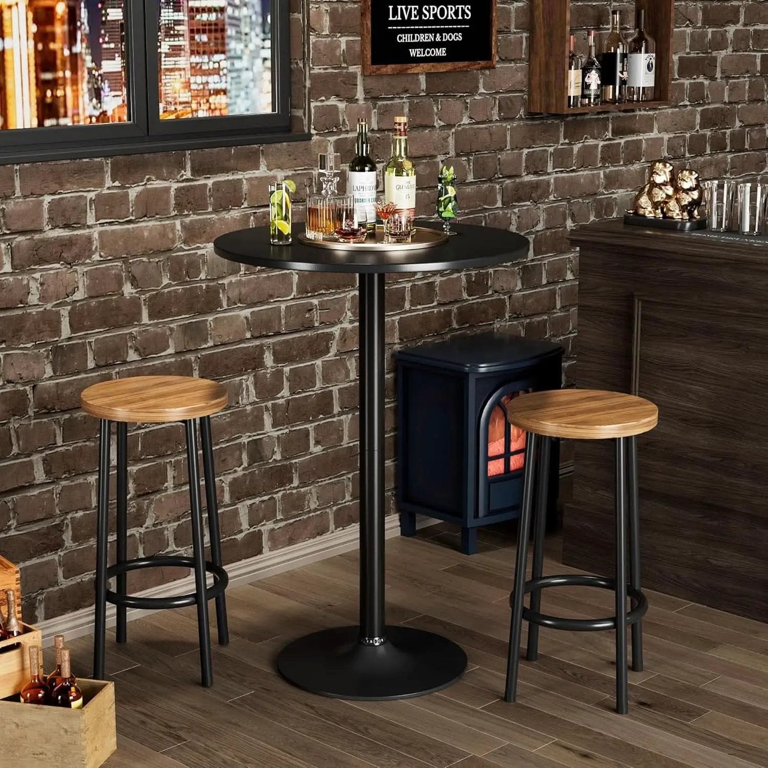 Black Circular Bar Table Water proof Coated Metal Base from PriceLows™