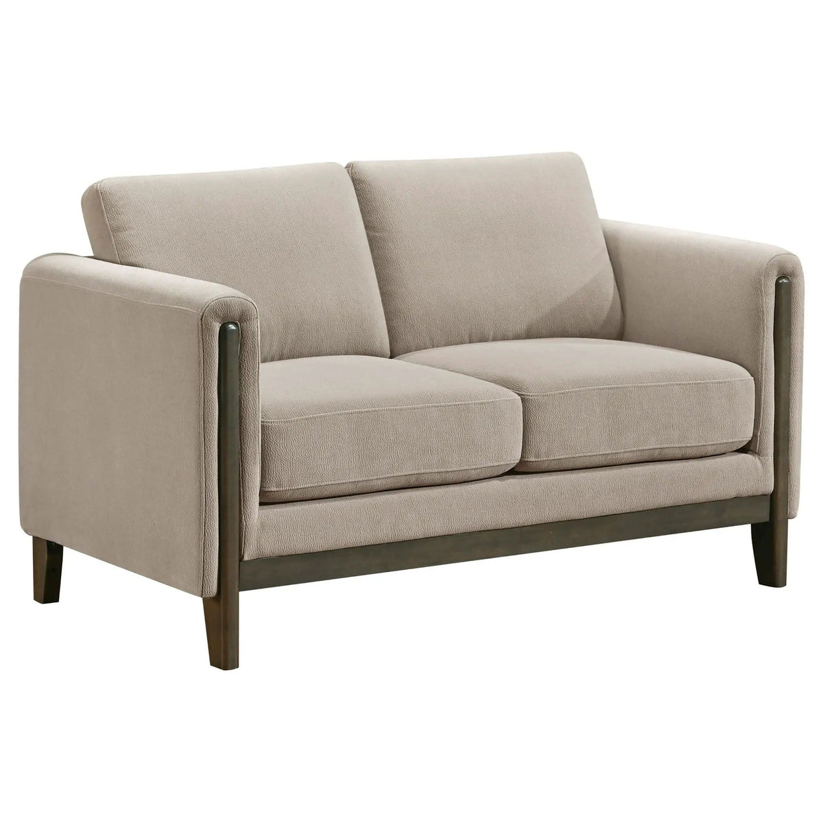 Islington Fabric Upholstered Panel Arm Loveseat | 57.75 x 32.75 x 35 in | Engineered Wood & Polyester | Taupe