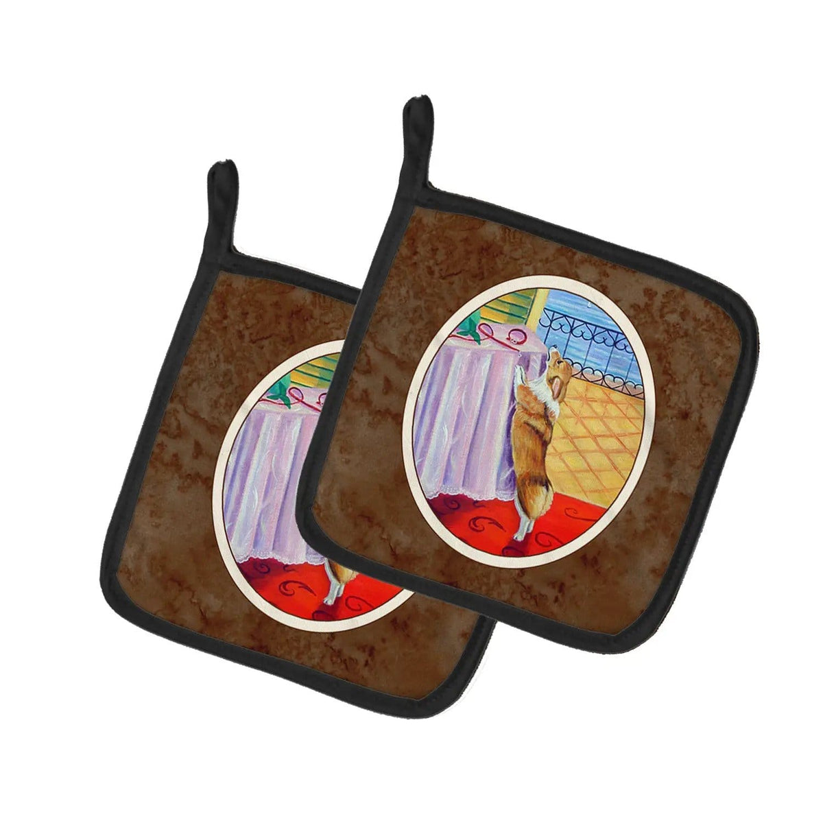 Pot Holder Set of 2 | Heat Resistant Quilted Hot Pads | 7.5 x 7.5 Inch | Corgi (Style 18)