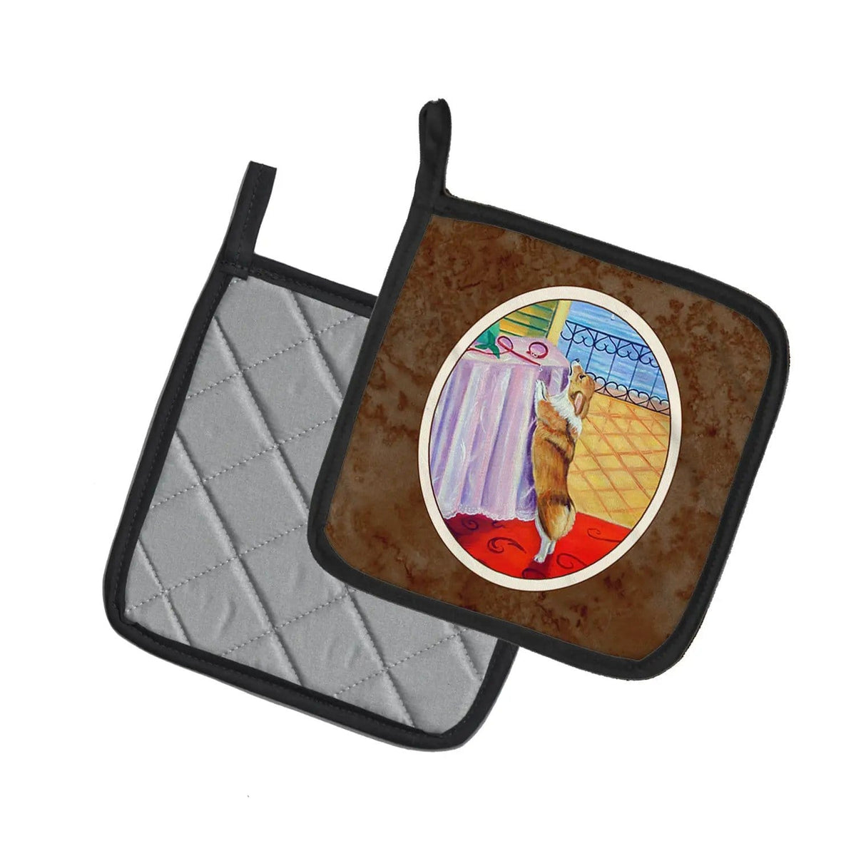 Pot Holder Set of 2 | Heat Resistant Quilted Hot Pads | 7.5 x 7.5 Inch | Corgi (Style 18)