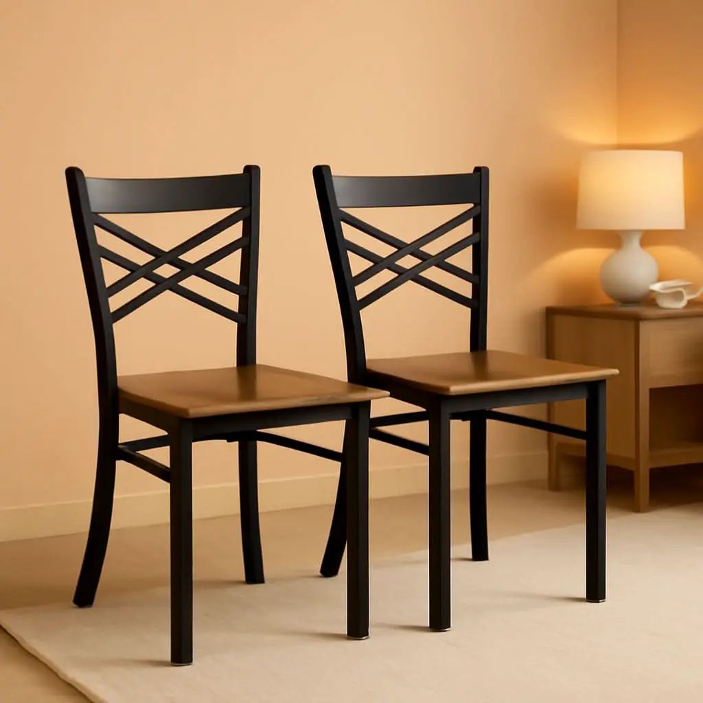 2 Pack HERCULES Series Black X Back Metal Dining Chairs With Cherry Wood Seats For Home Or Commercial Use from PriceLows™