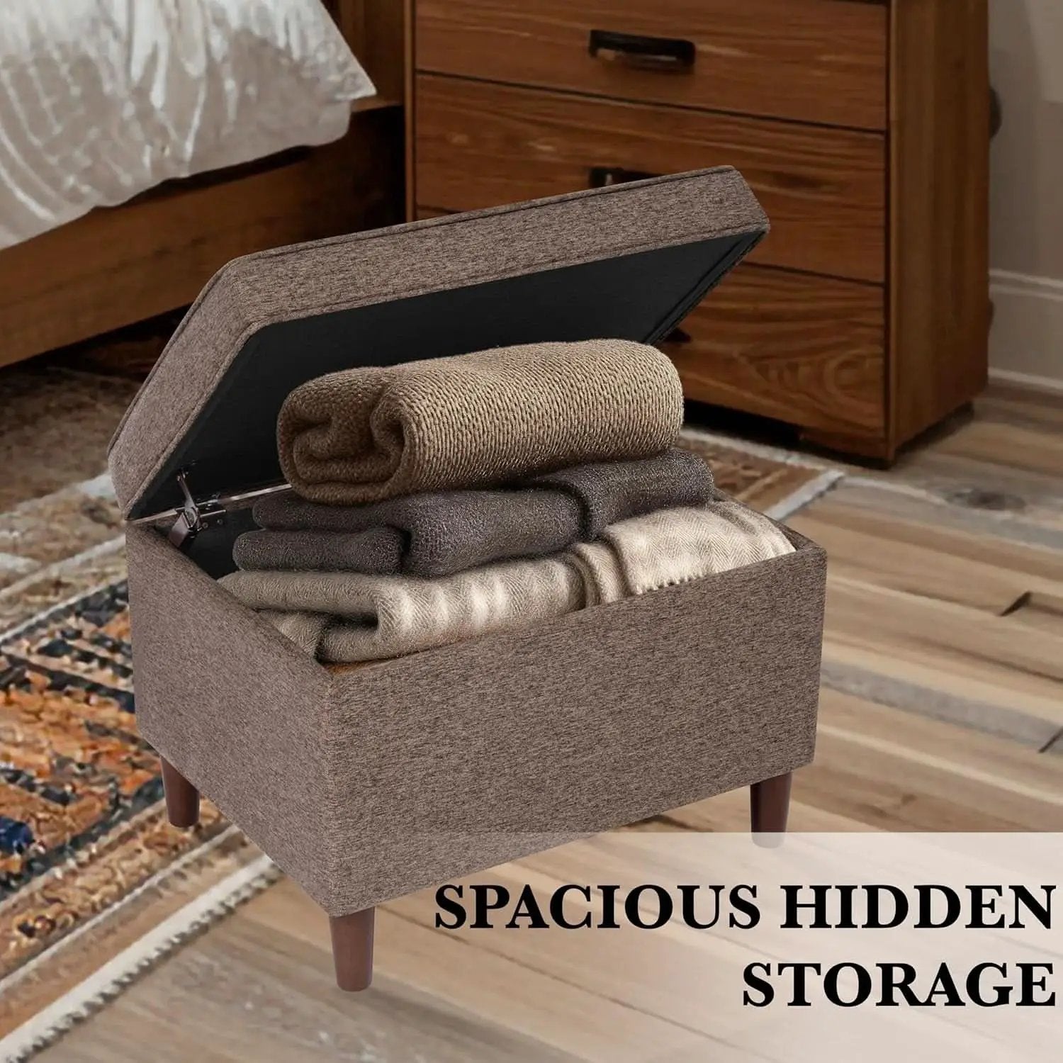 Chocolate Brown Contemporary Storage Ottoman With Lid from PriceLows™