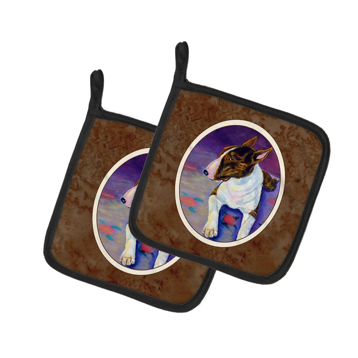 Pot Holder Set of 2 | Heat Resistant Quilted Hot Pads | 7.5 x 7.5 Inch | Bull Terrier (Style 6)
