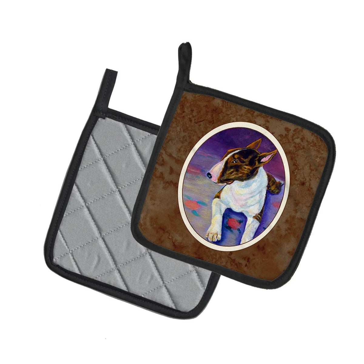 Pot Holder Set of 2 | Heat Resistant Quilted Hot Pads | 7.5 x 7.5 Inch | Bull Terrier (Style 6)