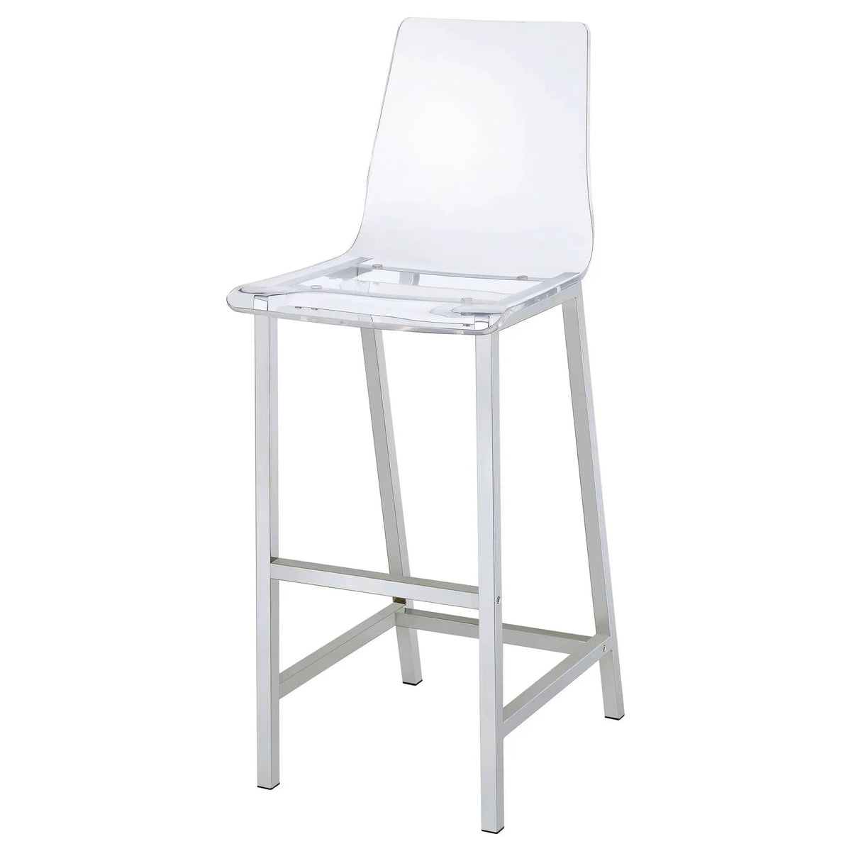 Juelia Clear Acrylic Bar Chair Chrome (Set of 2) Bar Height (28"-30") | 17 x 21 x 46 in | Acrylic | Home