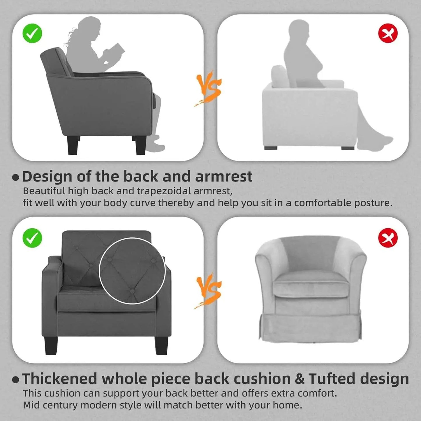 Grey Tufted Upholstered Contemporary Armchairs Set from PriceLows™