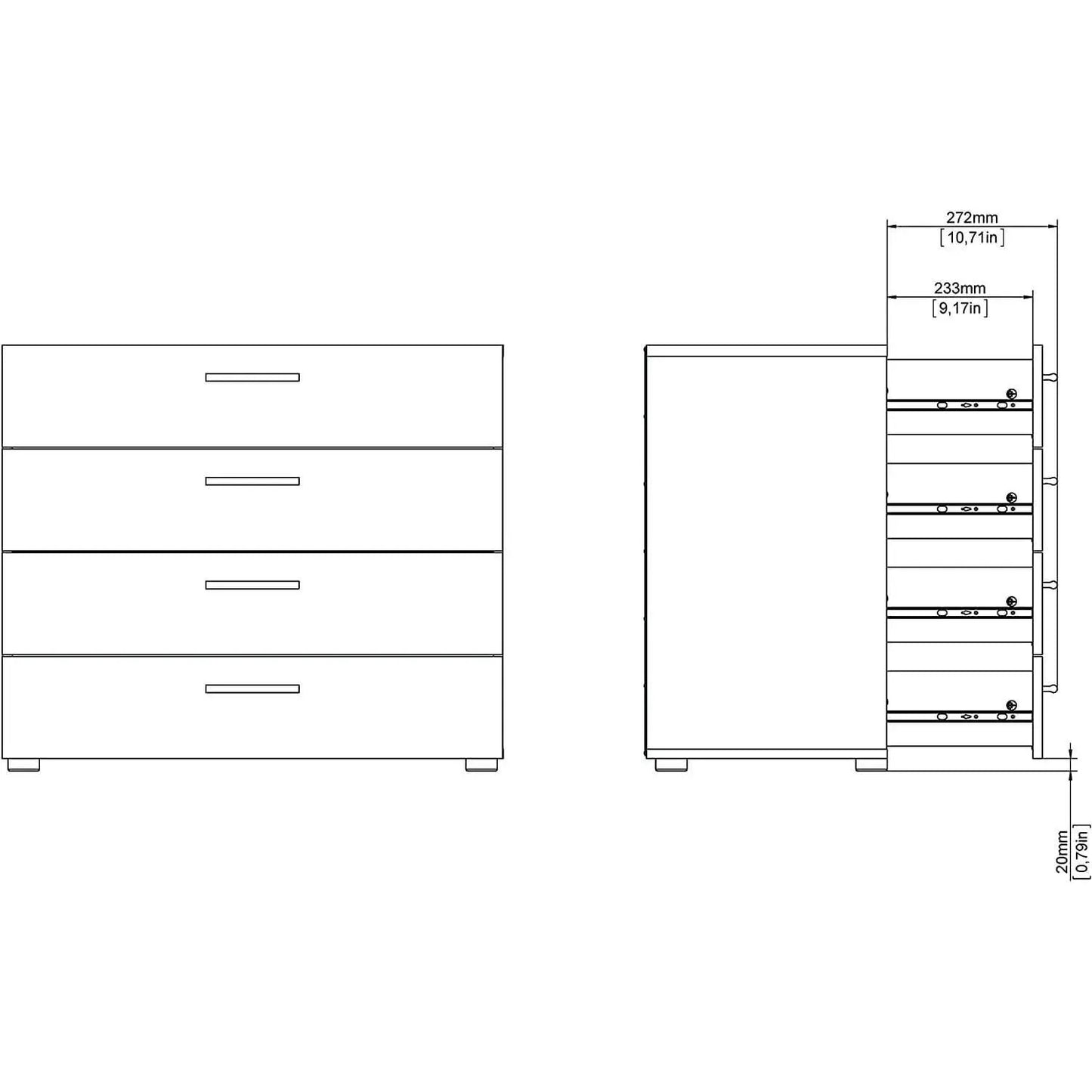 Oak Structure Four Drawer Chest With Silver Bar Handles from PriceLows™