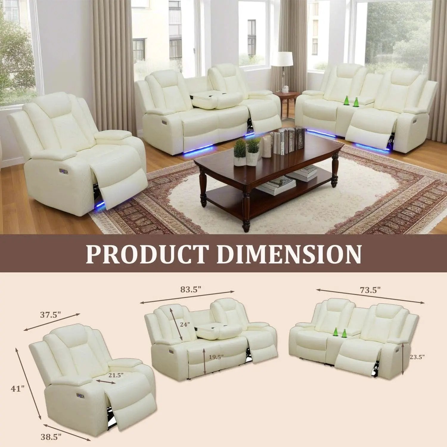 Power Reclining Sofa Set White Living Room Furniture from PriceLows™